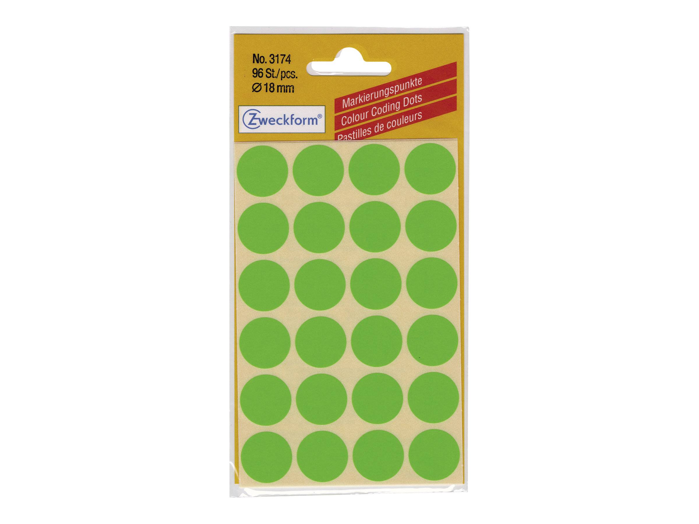 AVERY ZWECKFORM - Avery - Grün - 18 mm rund 96 Etikett(en) (4 Bogen x 24)