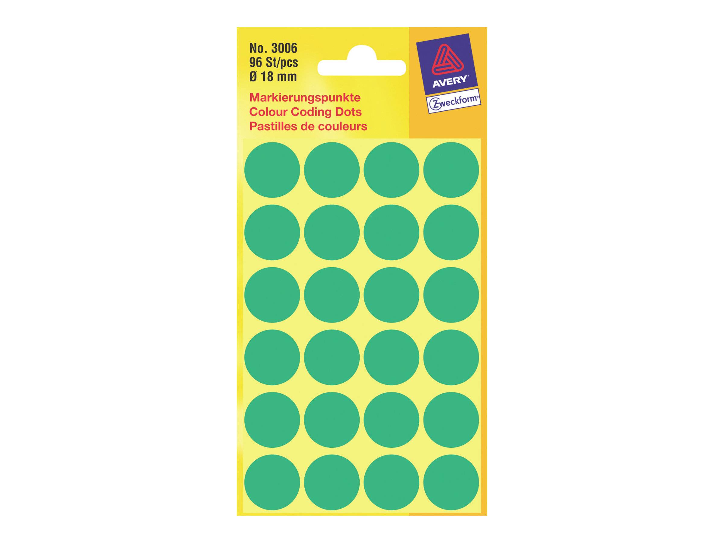 AVERY ZWECKFORM - Avery - Grün - 18 mm rund 96 Etikett(en) (4 Bogen x 24)