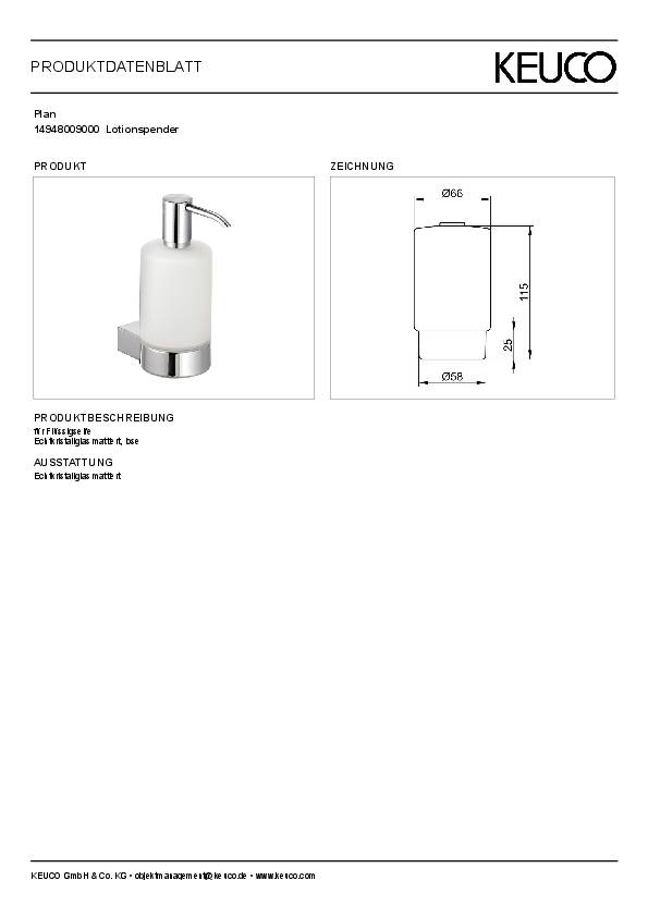 Keuco Echtkristallglas PLAN für Lotionsspender mattiert lose