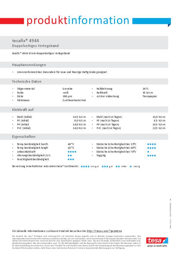 Doppelseitiges Klebeband tesafix® 4944 L.25m B.50mm weiß Rl.TESA