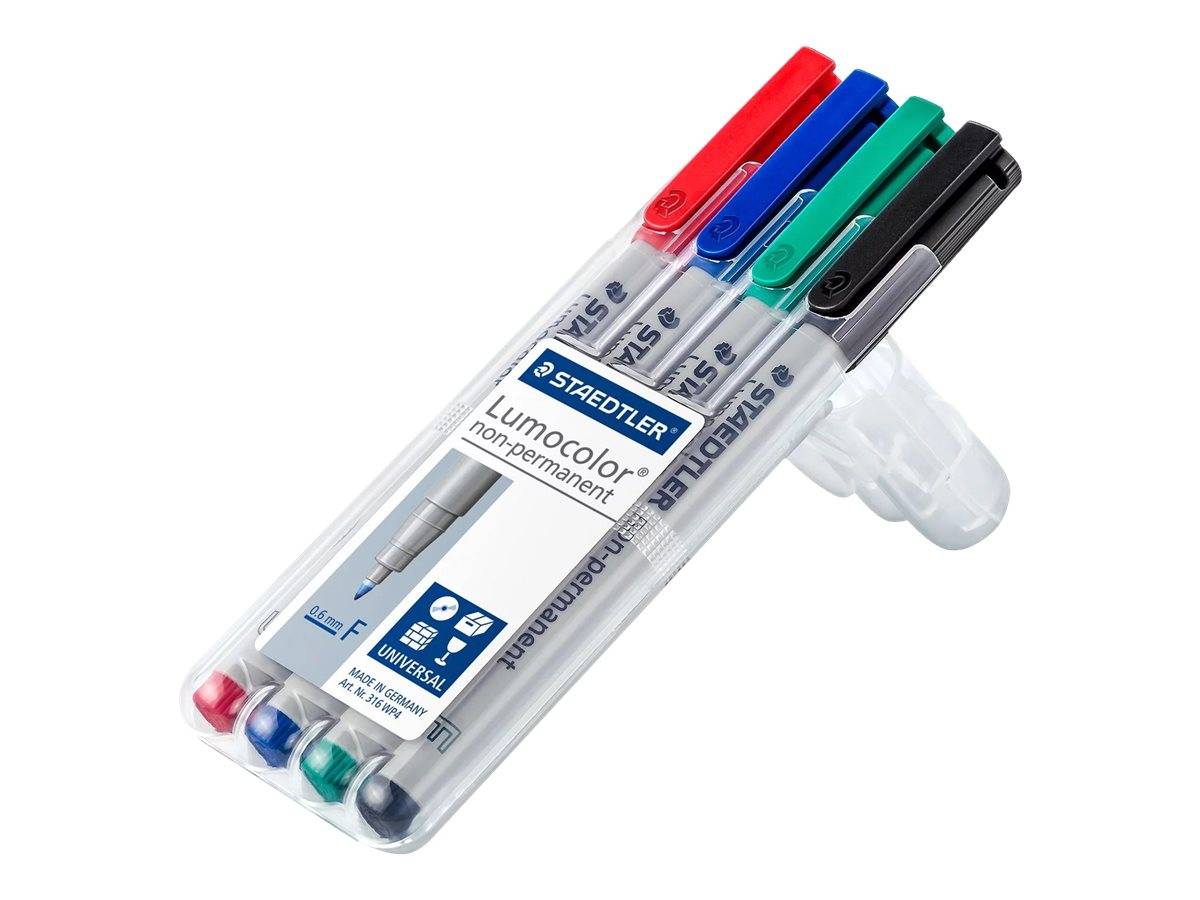 STAEDTLER Lumocolor 316 - Marker - nicht dauerhaft - Schwarz, Rot, Blau, Grün - 0.6 mm - fein (Packung mit 4)