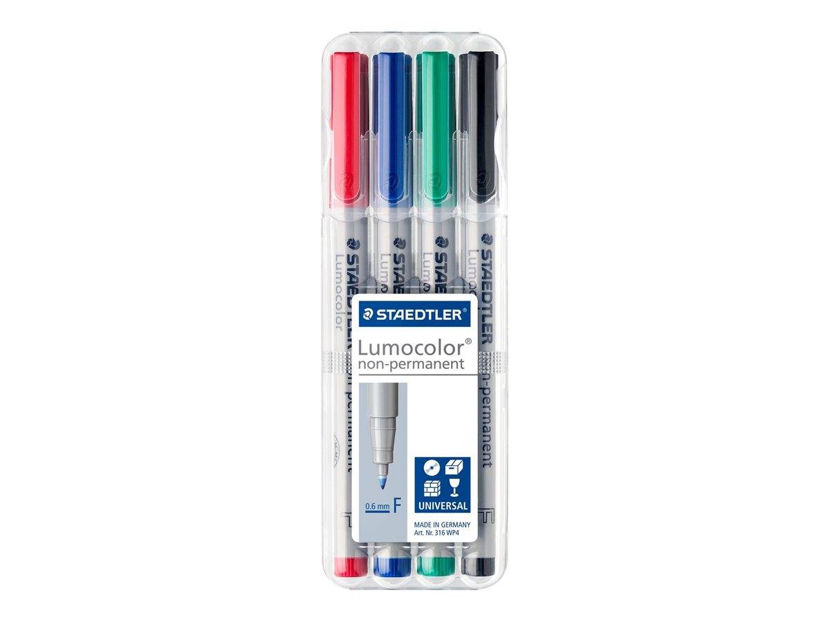 STAEDTLER Lumocolor 316 - Marker - nicht dauerhaft - Schwarz, Rot, Blau, Grün - 0.6 mm - fein (Packung mit 4)