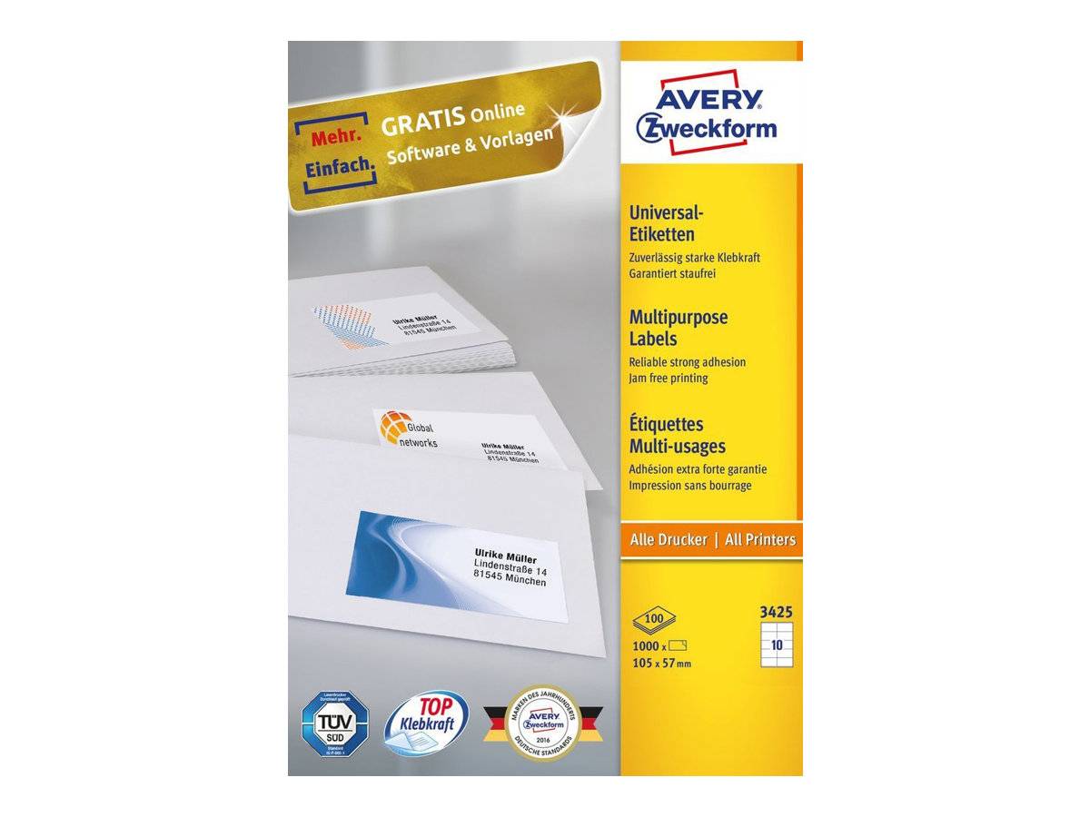 Avery Zweckform Universelle Haftetiketten Packung mit „Kostenlose Online-Software & Vorlagen