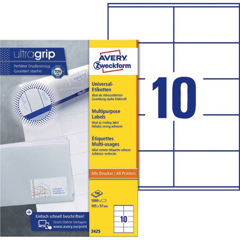 AVERY® Zweckform Universal-Etiketten 3425, permanent haftend, weiß, B x H: 105 x