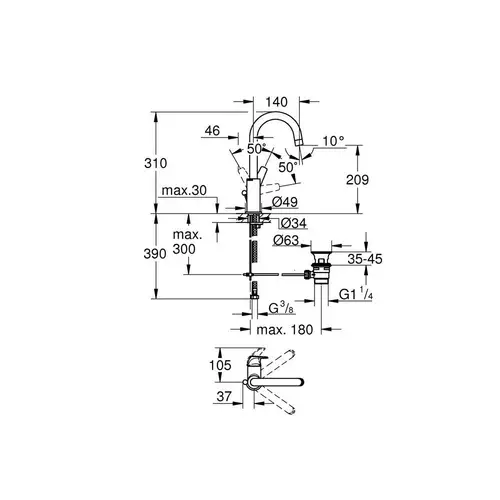 GROHE Einhand-Waschtischbatterie BAUFLOW 1/2Zoll L-Size chr GROHE Einhand-Waschtischbatterie BAUFLOW 1/2Zoll L-Size chr