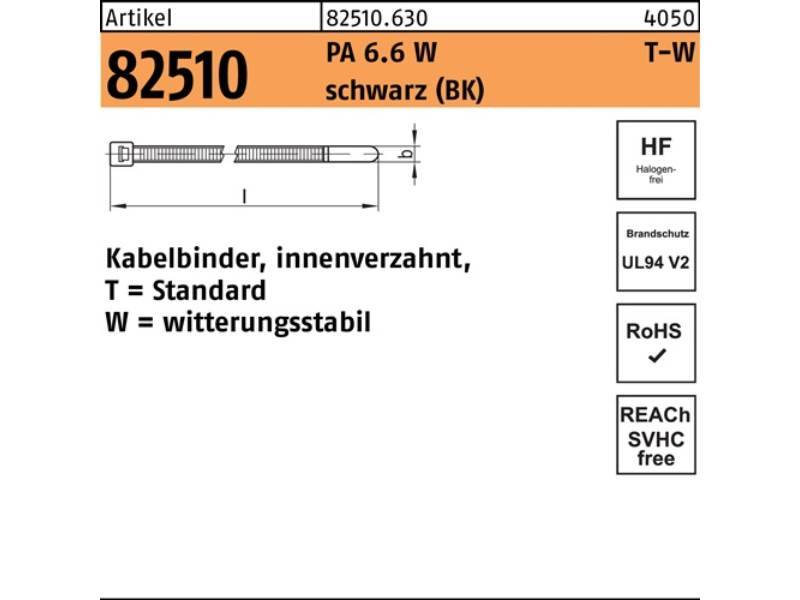 Kabelbinder R 82510 innenverz. 4,7x300/85 PA 6.6 W sw 100St. HELLERMANNTYTON