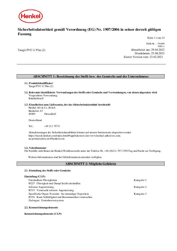 Spezialkleber PVC-U PLUS Inh.125g Tube TANGIT