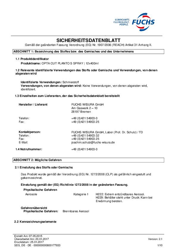 Spezialschneidölspray Cut Planto S 400 ml Spraydose OPTA