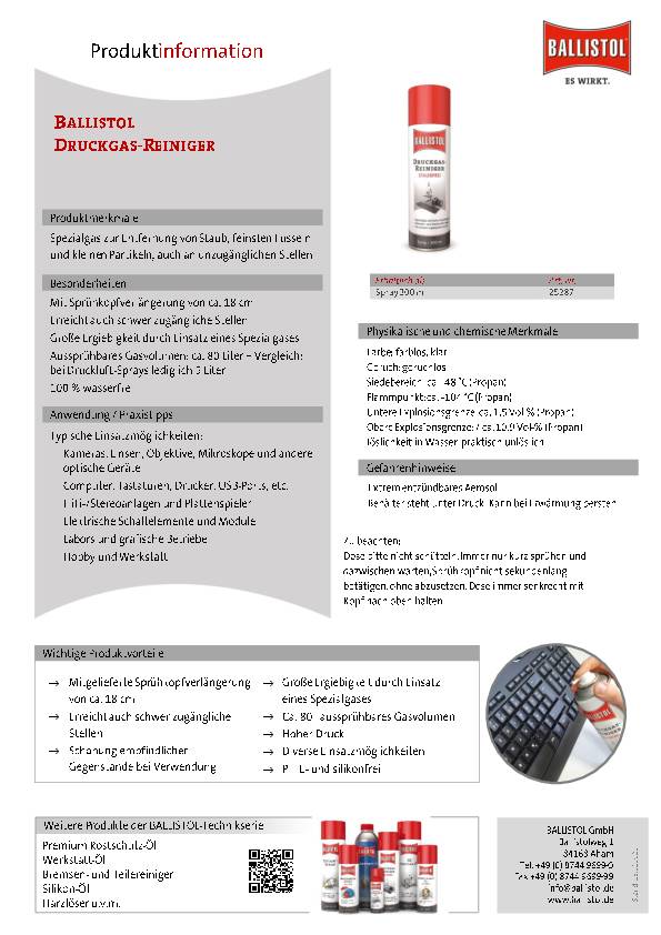 Druckgasreiniger 300ml Spraydose BALLISTOL