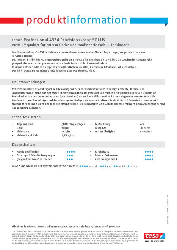 Präzisionskrepp 4334 glatt gelb L.50m B.25mm Rl.TESA