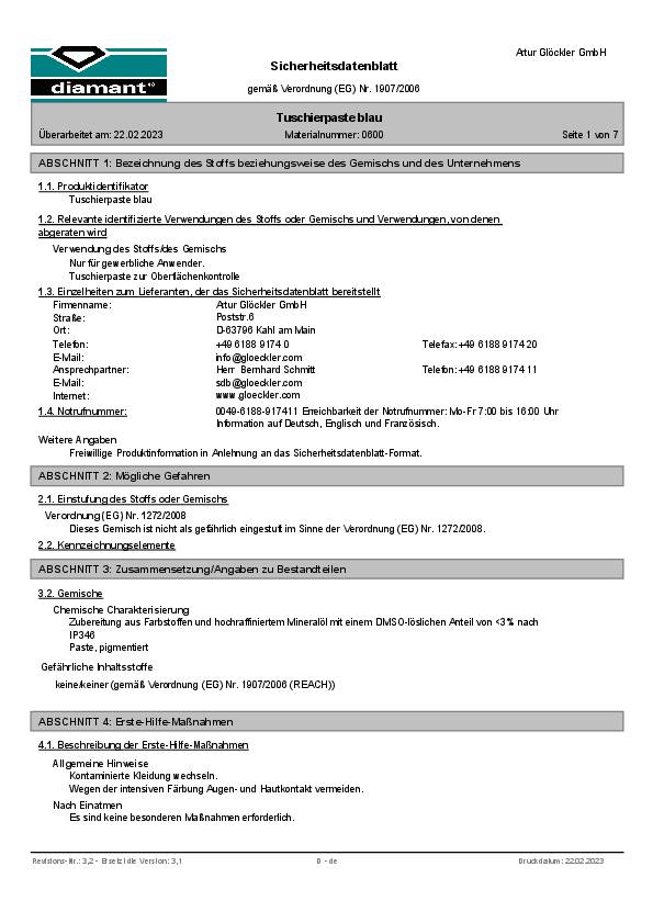 Tuschierpaste blau 60g Tube DIAMANT