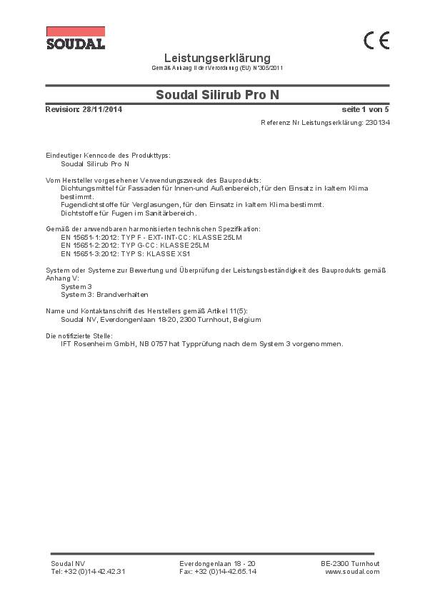 Silikondichtstoff Silirub ProN weiß 300ml Kartusche SOUDAL