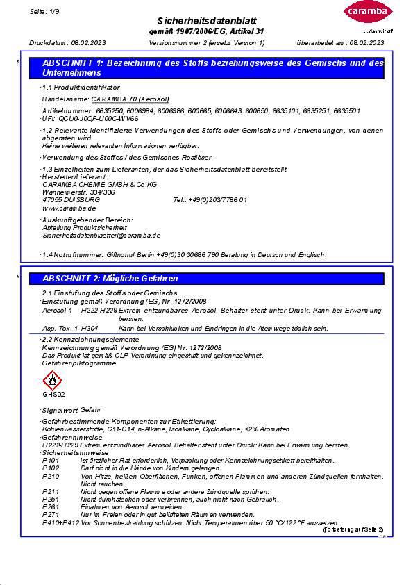 Multifunktionsöl Caramba 70 400 ml Spraydose CARAMBA