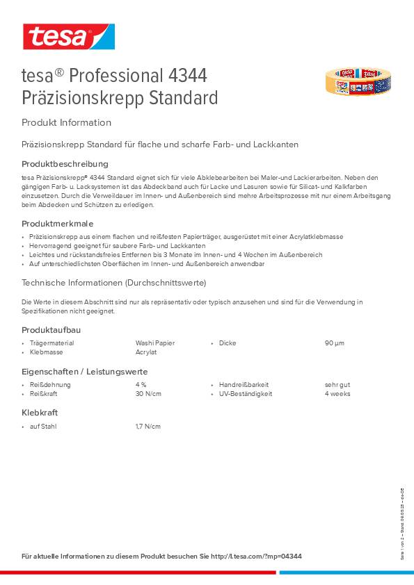 Präzisionskrepp 4344 Stand.glatt hellbeige L.50m B.50mm Rl.TESA