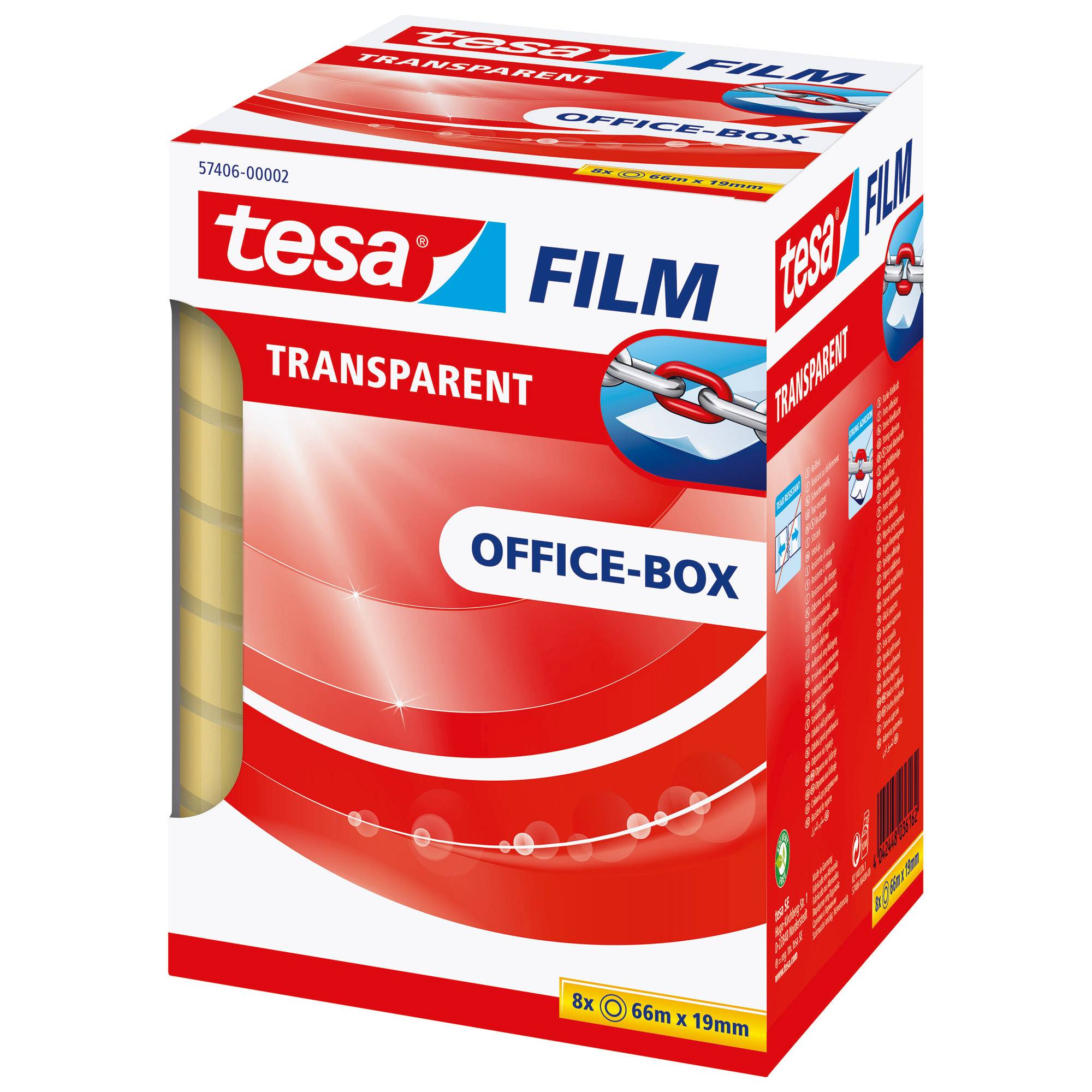 Tesafilm - Büro-Klebeband - 19 mm x 66 m - Polypropylenfolie - transparent (Packung mit 8)