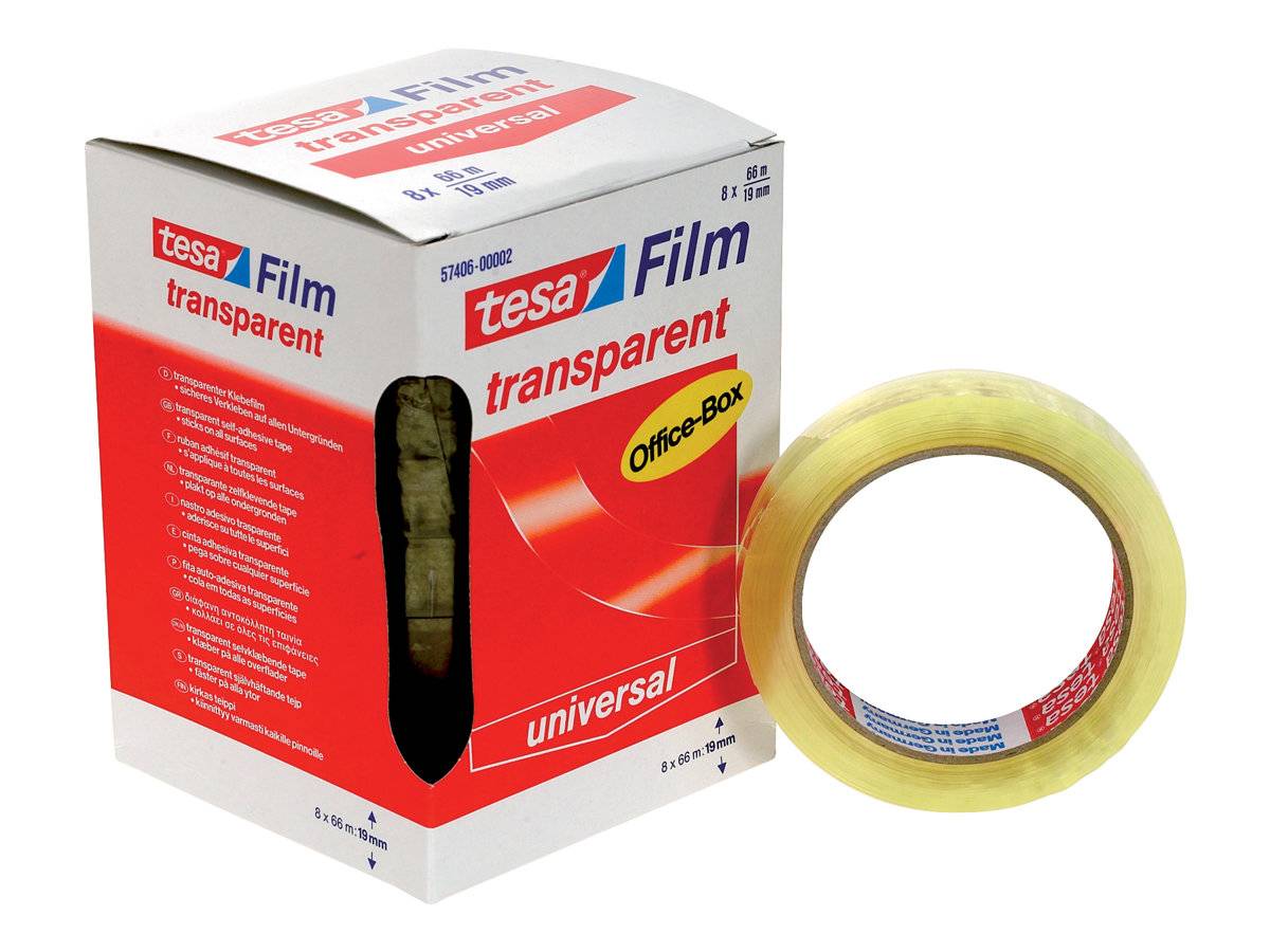 Tesafilm - Büro-Klebeband - 19 mm x 66 m - Polypropylenfolie - transparent (Packung mit 8)