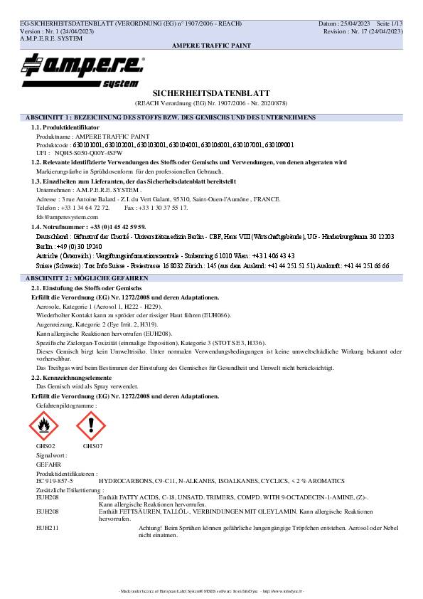 Bodenmarkierspray TRAFFIC PAINT 500ml gelb AMPERE