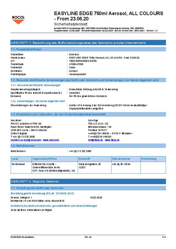 Linienmarkierungsfarbe Easyline® Edge 750 ml weiß Spraydose ROCOL
