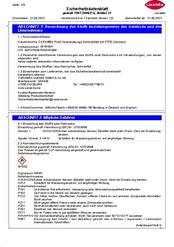 Hochl.Schmierfett m.PTFE hellbraun NSF H2 500 ml Spraydose CARAMBA