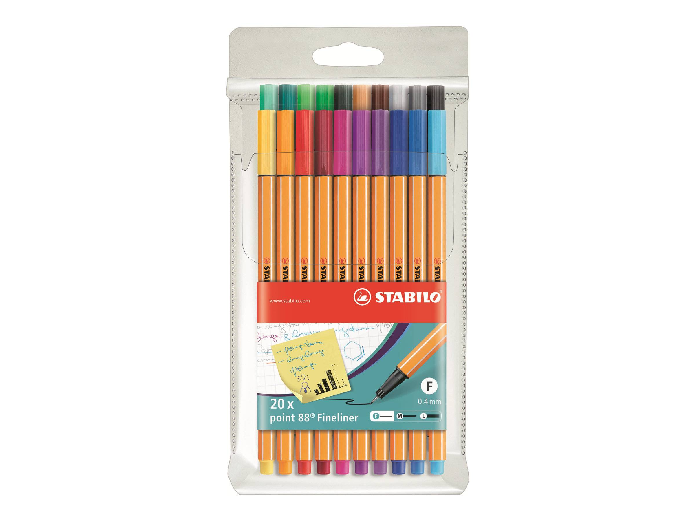STABILO point 88 - Fineliner - gemischte Farben - 0.4 mm - fein (Packung mit 20)