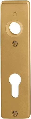 Ein goldfarbener Gegenstand mit abgerundeter Oberseite und einer ovalen Aussparung am unteren Ende, der einer stilisierten Schlüsselloch- oder Dekorationsform ähnelt.