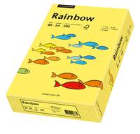 Gelbe Schachtel mit regenbogenfarbenen fischförmigen Gegenständen, gezeigt in einer Verpackung mit der Bezeichnung "Rainbow"" mit mehreren farbigen Fischillustrationen.