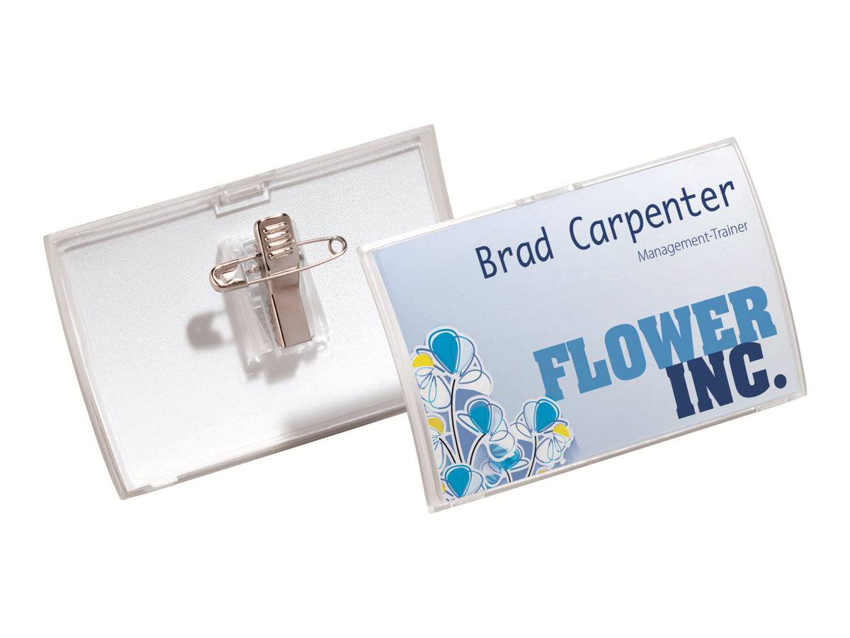DURABLE CLICK FOLD - Namensschild - für 54 x 90 mm - Clip, Nadel - durchsichtig (Packung mit 25)