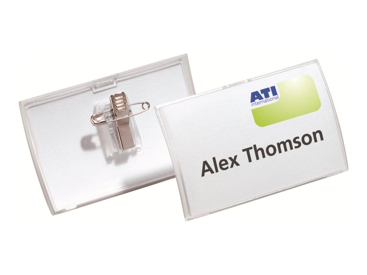 DURABLE CLICK FOLD - Namensschild - für 54 x 90 mm - Clip, Nadel - durchsichtig (Packung mit 25)