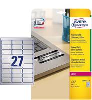 AVERY ZWECKFORM - Avery Heavy Duty Laser Labels L6011 - Polyester - Silber - 29.6 x 63.5 mm 540 Stck. (20 Bogen x 27)