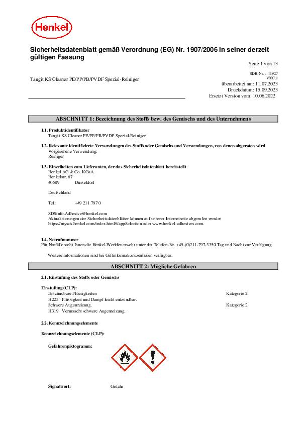 Spezialreiniger PE/PP/PB/PVDF 1 Liter Dose TANGIT