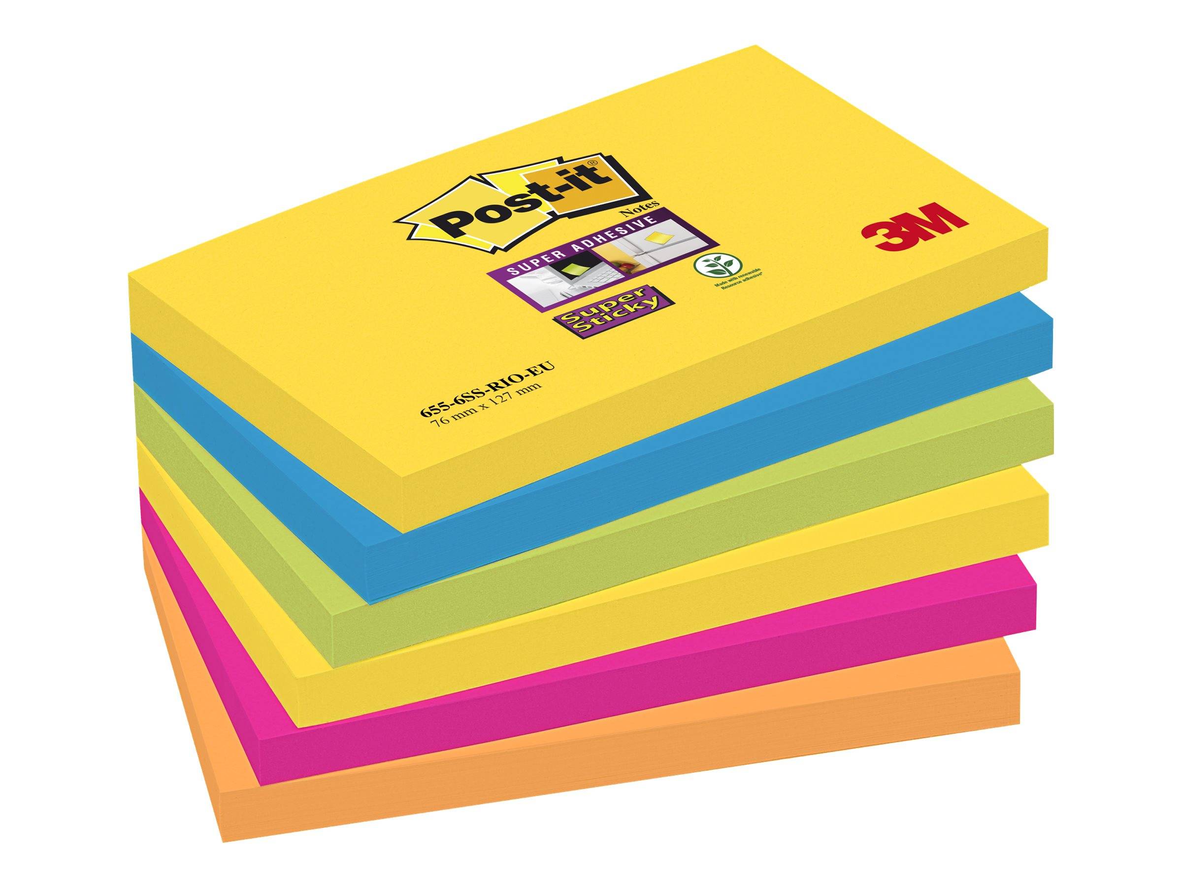 3M - Post-it Super Sticky 6556SR Rio de Janeiro Collection - Notizen - 76 x 127 mm - 540 Blatt (6 x 90)