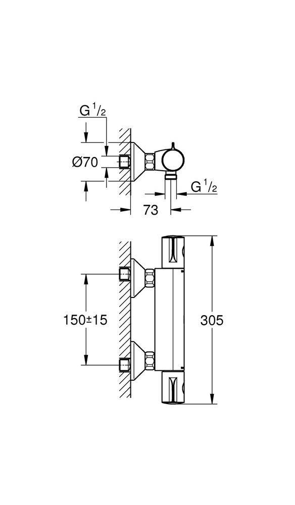 GROHE Thermostat-Brausebatterie GROHTHERM 800 1/2Zoll, S-Anschlüsse