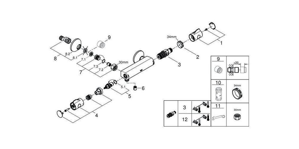 GROHE Thermostat-Brausebatterie GROHTHERM 800 1/2Zoll, S-Anschlüsse
