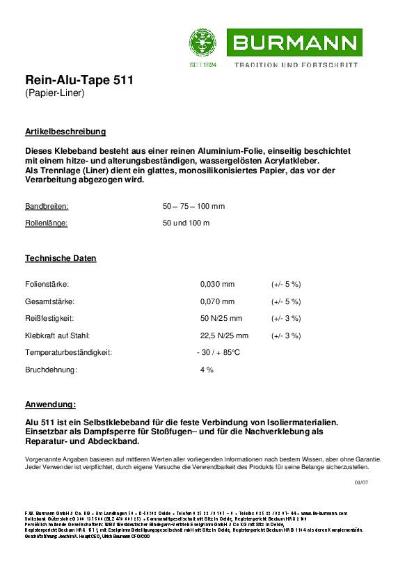 Aluminiumklebeband 511 m.Liner L.50m B.50mm