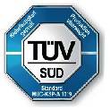 TÜV SÜD' Logo auf einem blauen Achteckemblem mit dem Text 'Prüfstelle Winterthur' und der Standardkennung 'MUC-KSP-A 179'.