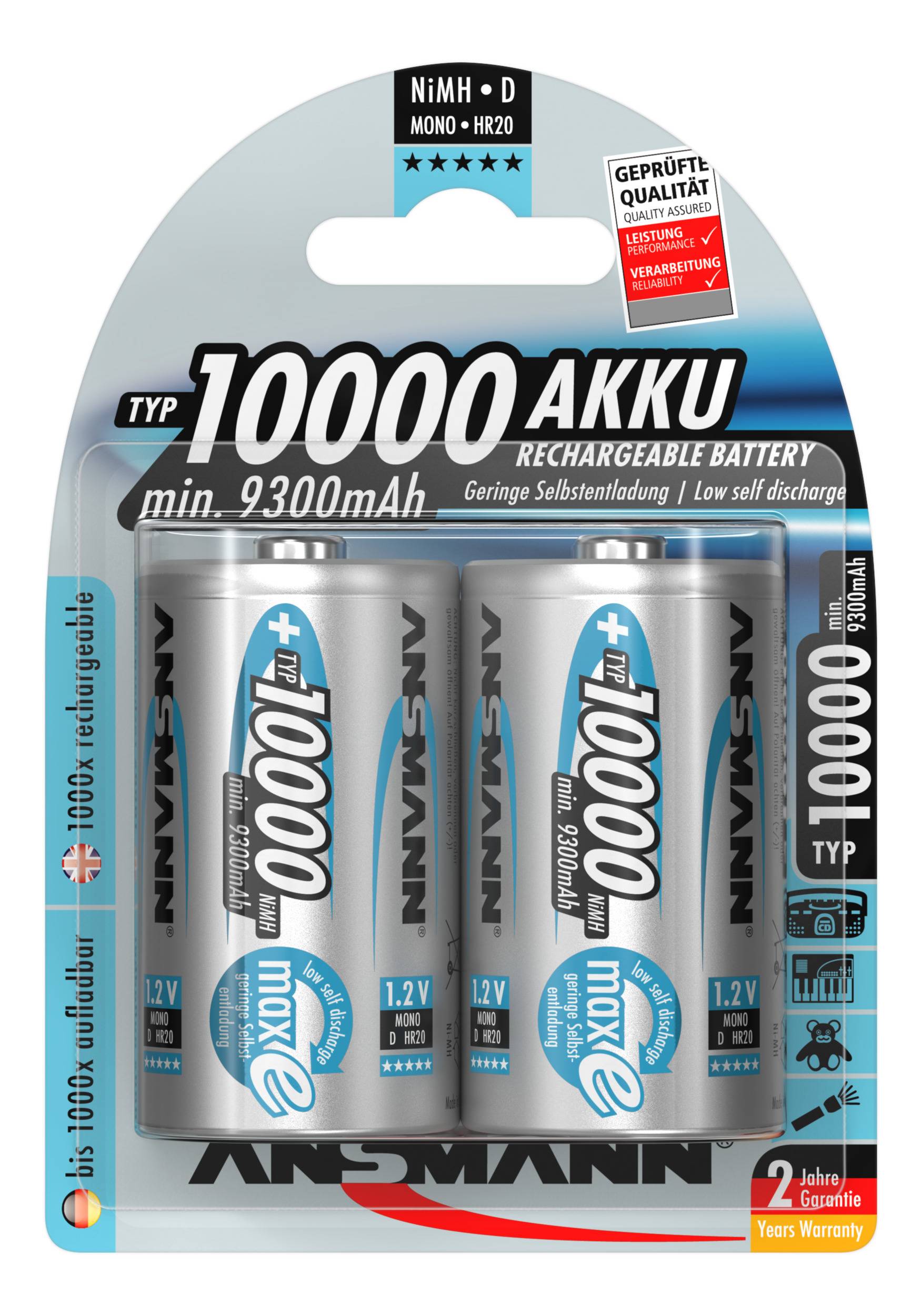 Ansmann NiMH-Akku Mono 10000mAh 2er Blister