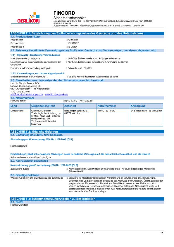 Stabelekt. Fincord D 3,2 x 450 mm Oerlikon