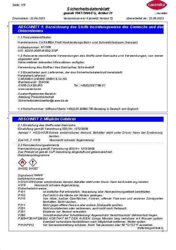 Hochl.Bohr-/Schneidölschaum 500 ml Spraydose CARAMBA