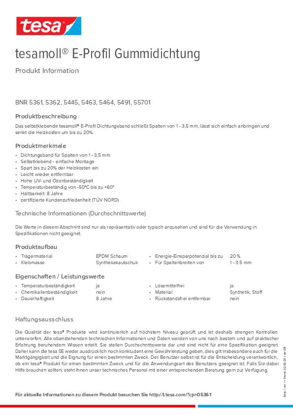 Fenster-/Türmoll tesamoll® 5463 B9mmxH4mmxL6m weiß TESA