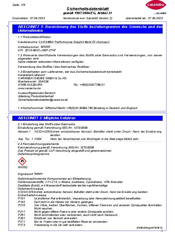 Graphitmultiöl Performance 300ml Spraydose CARAMBA