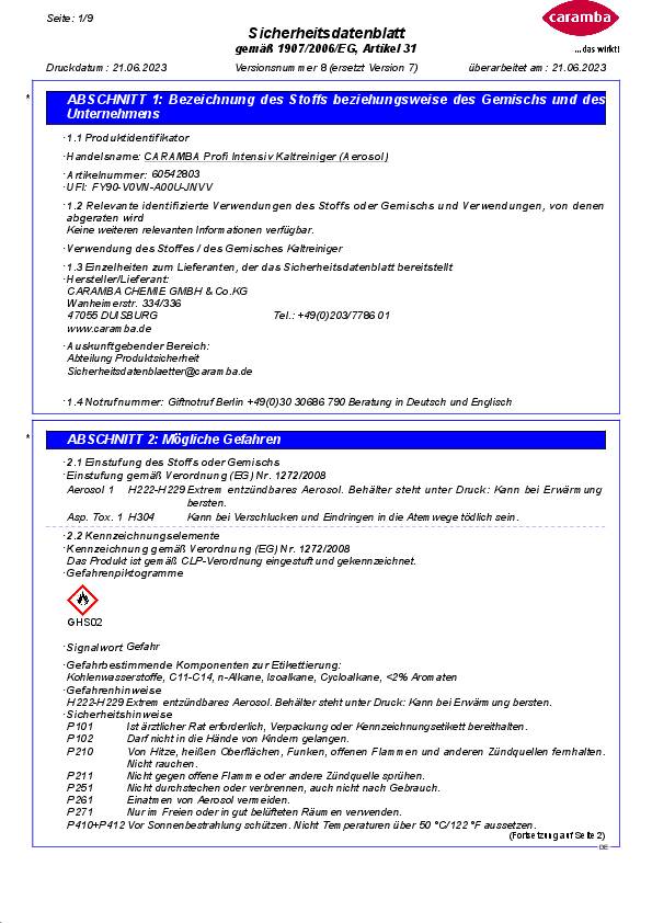 Intensivkaltreiniger 500 ml Spraydose CARAMBA