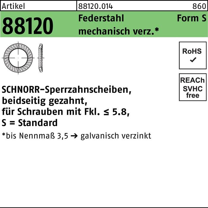 Sperrzahnscheibe R 88120 beids.gez. S 8x13x0,8 Federst.mech.verz. 250St SCHNORR
