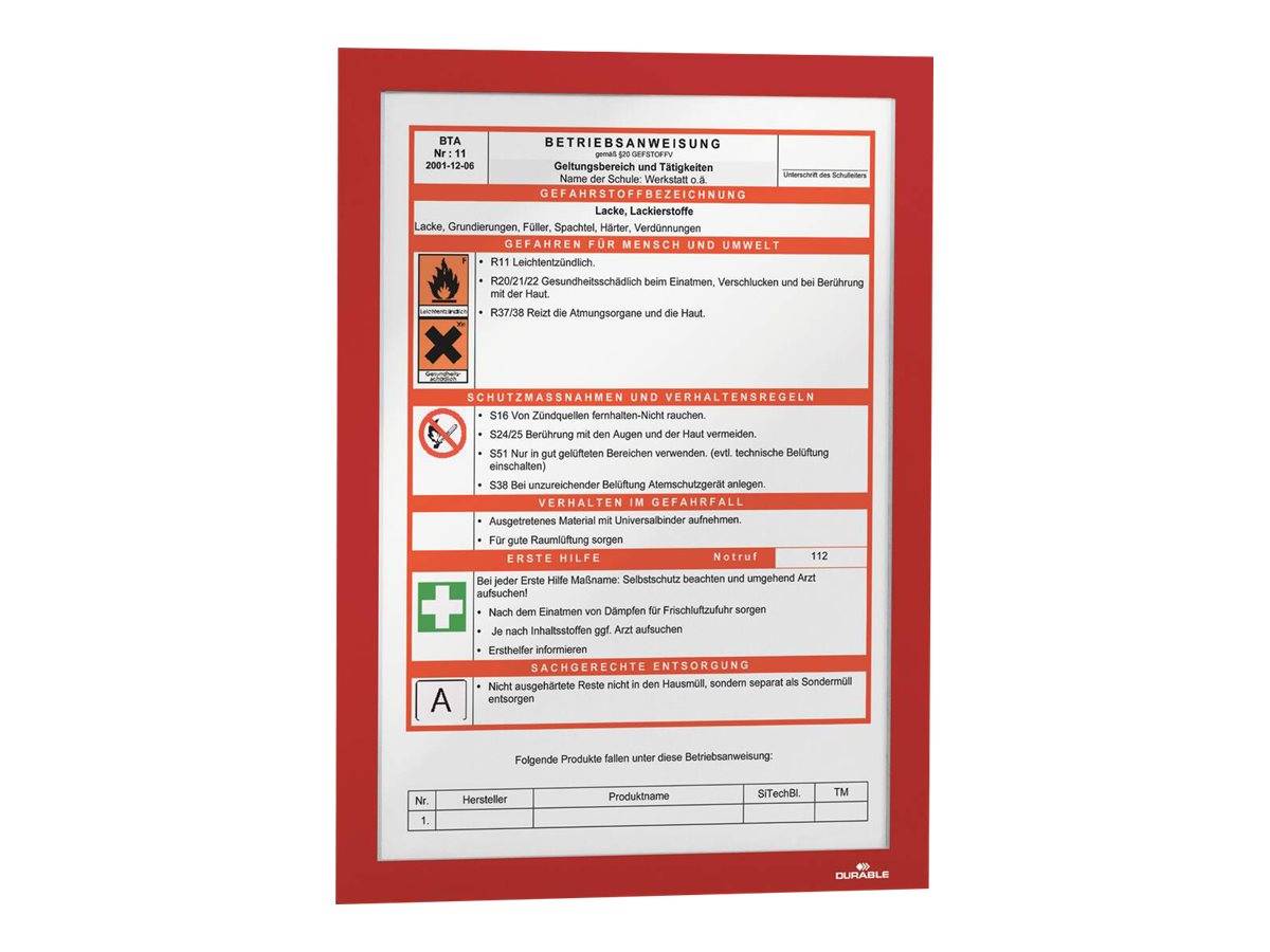 DURABLE DURAFRAME - Dokumentenhalterung - Oberflächenmontage - für A4 - doppelseitig - Rot (Packung mit 2)