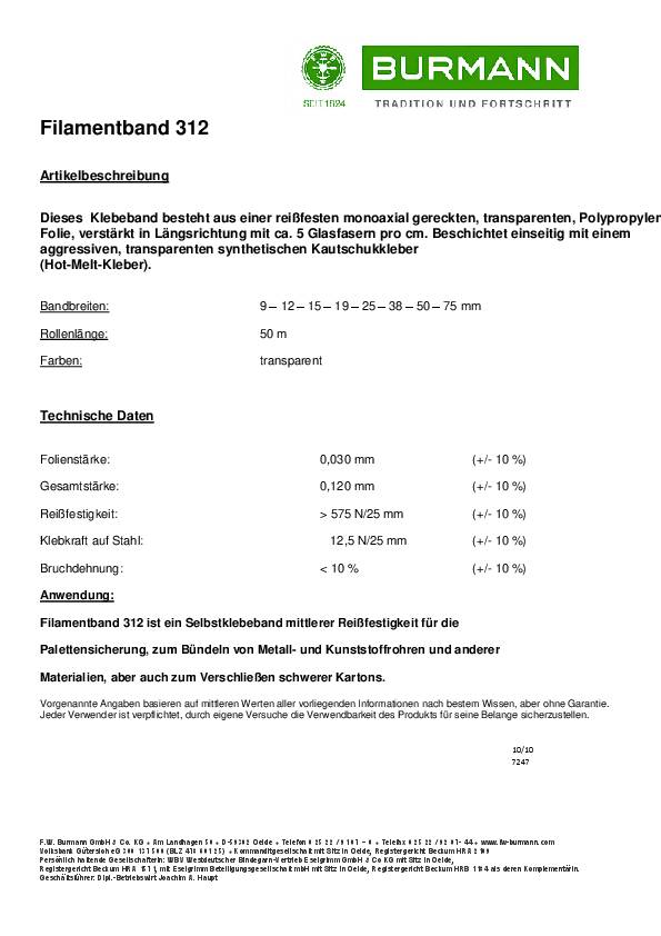 Filamentband farblos L.50m B.25mm Rl.