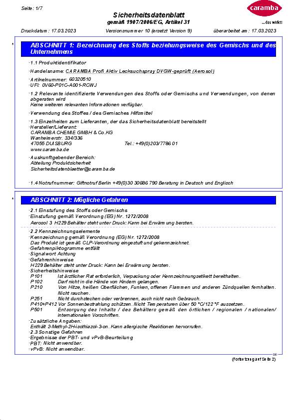 Aktiv-Lecksuchspray farblos DVGW 400 ml Spraydose CARAMBA