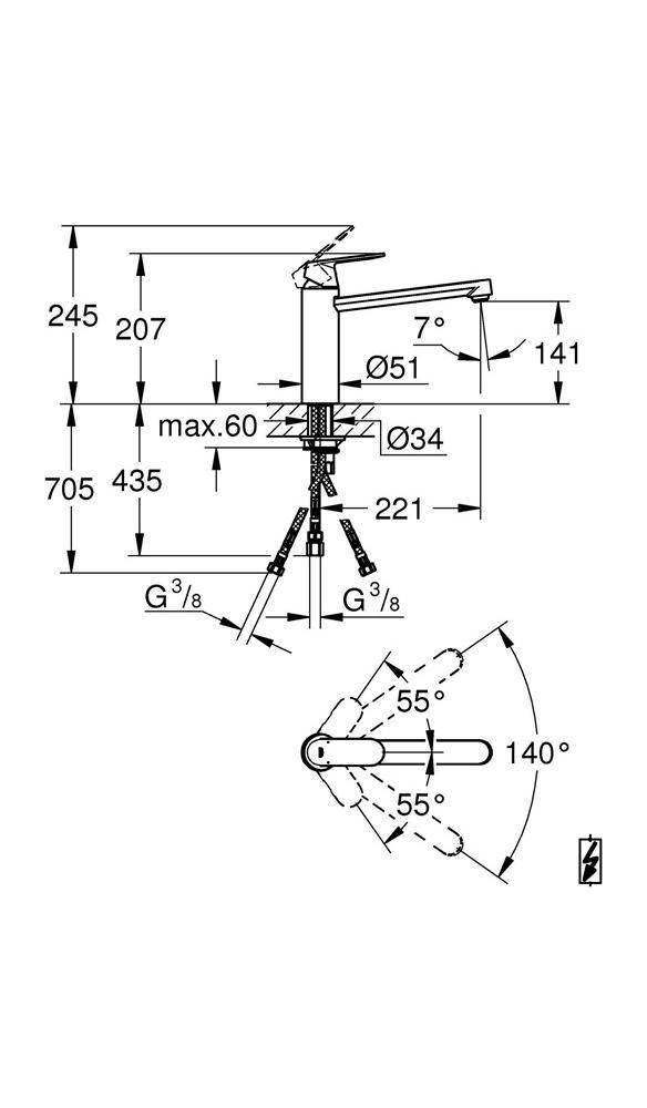 GROHE EH-Spültischbatterie EUROSMART C 1/2Zoll mi-ho Ala ND chr