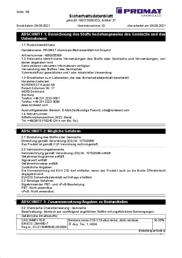 Mehrzweckfett graphitiert 400g schwarz Kartusche PROMAT CHEMICALS