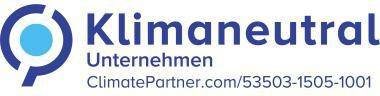 Logo mit der Aufschrift „Klimaneutral Unternehmen
