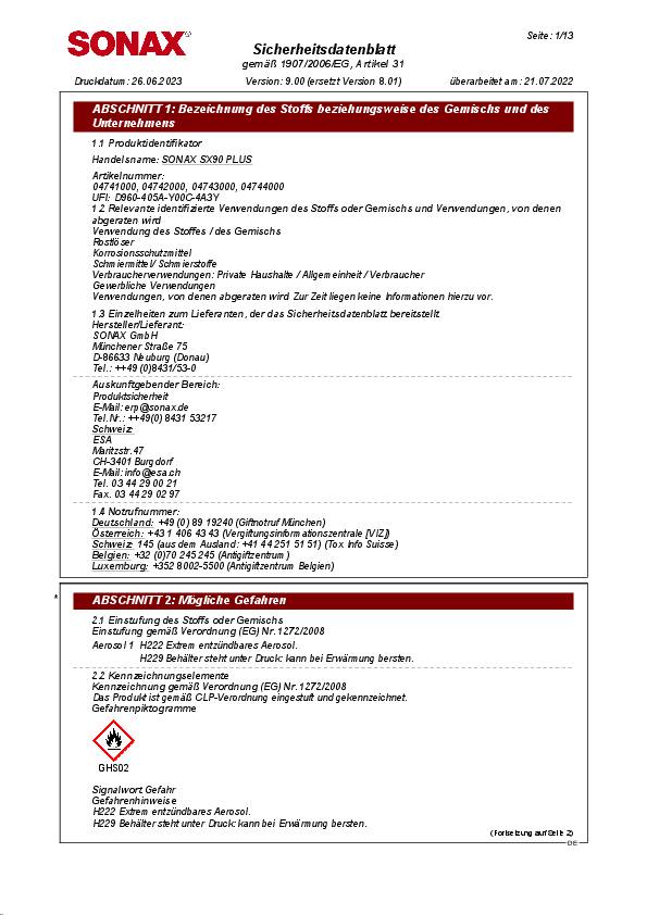 Multifunktionsspray SX90 PLUS 400ml Spraydose m.Easyspray SONAX