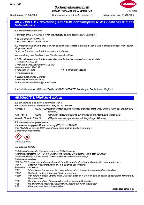 Hochleistungskontaktspray 500 ml Spraydose CARAMBA